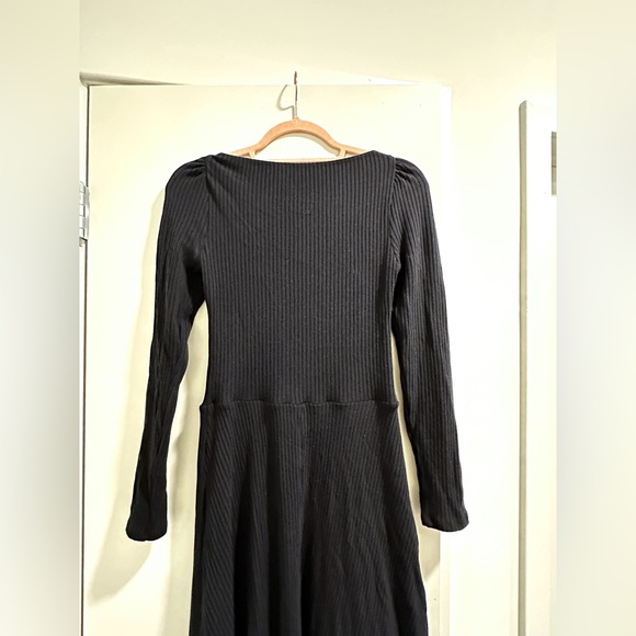 Reformation Banks Black Knit Ribbed Long Sleeve Midi Dress Size M - Picture 10 of 11